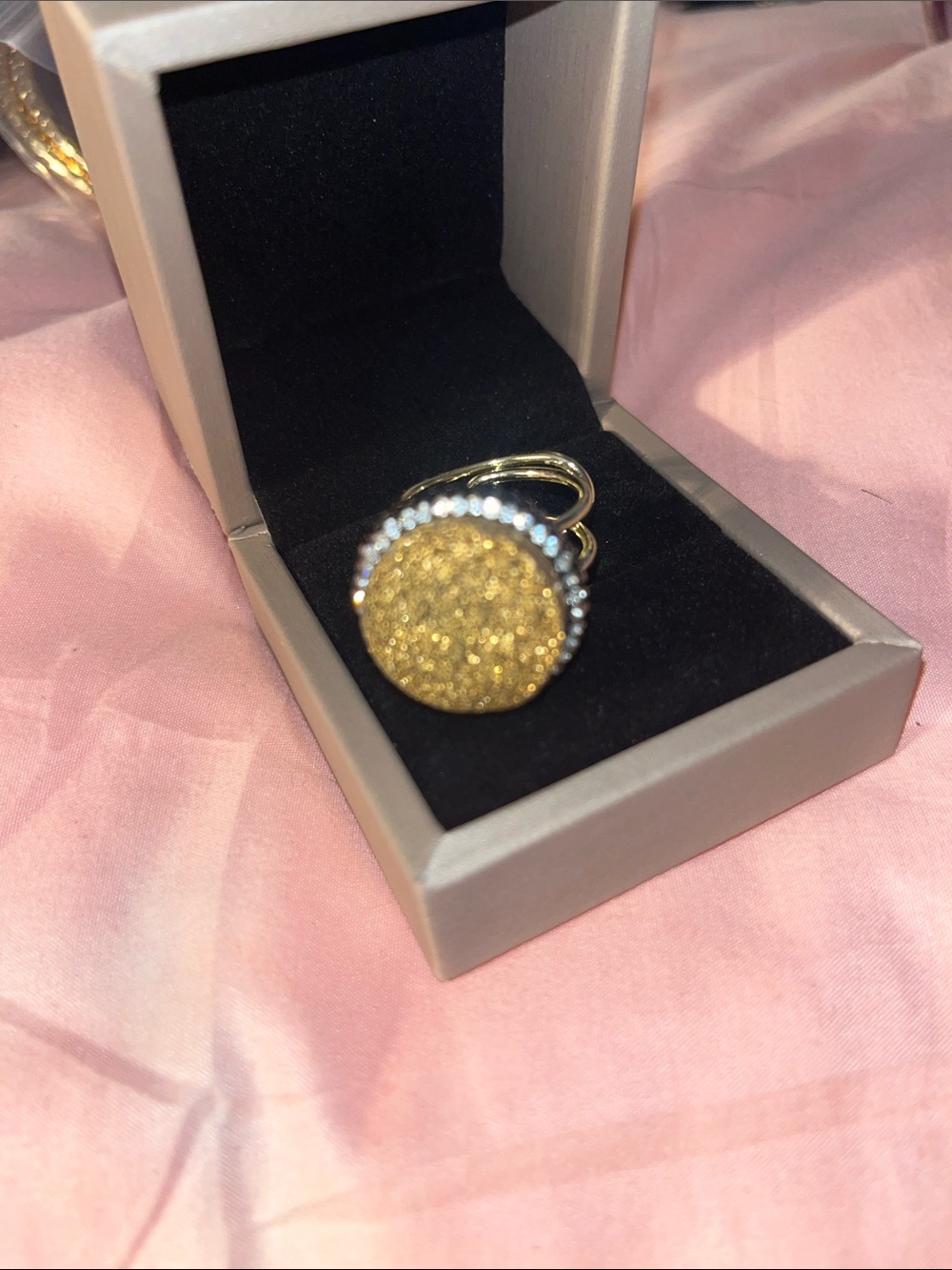 Gold Druzy Round Cocktail Ring - Women's Jewelry